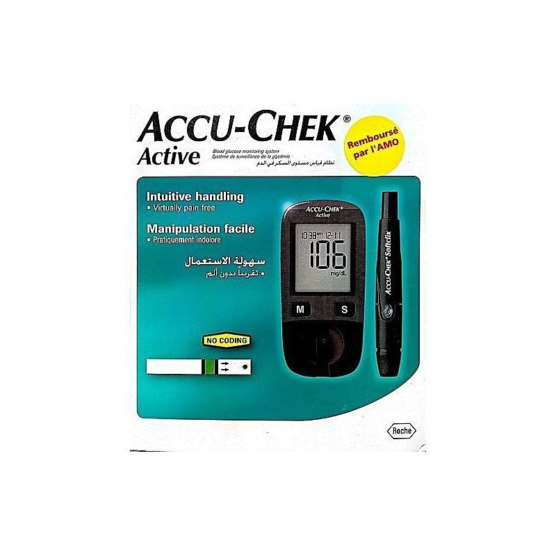 ACCU CHEK ACTIVE KIT LECTEUR DE GLYCEMIE + 10 BANDELETTES